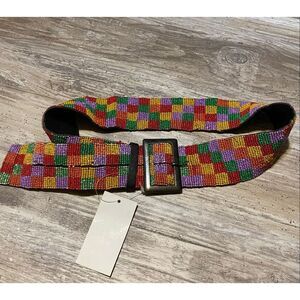 Raj Vintage Deadstock Y2K Beaded Leather Boho 35” Belt